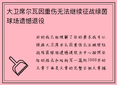 大卫席尔瓦因重伤无法继续征战绿茵球场遗憾退役
